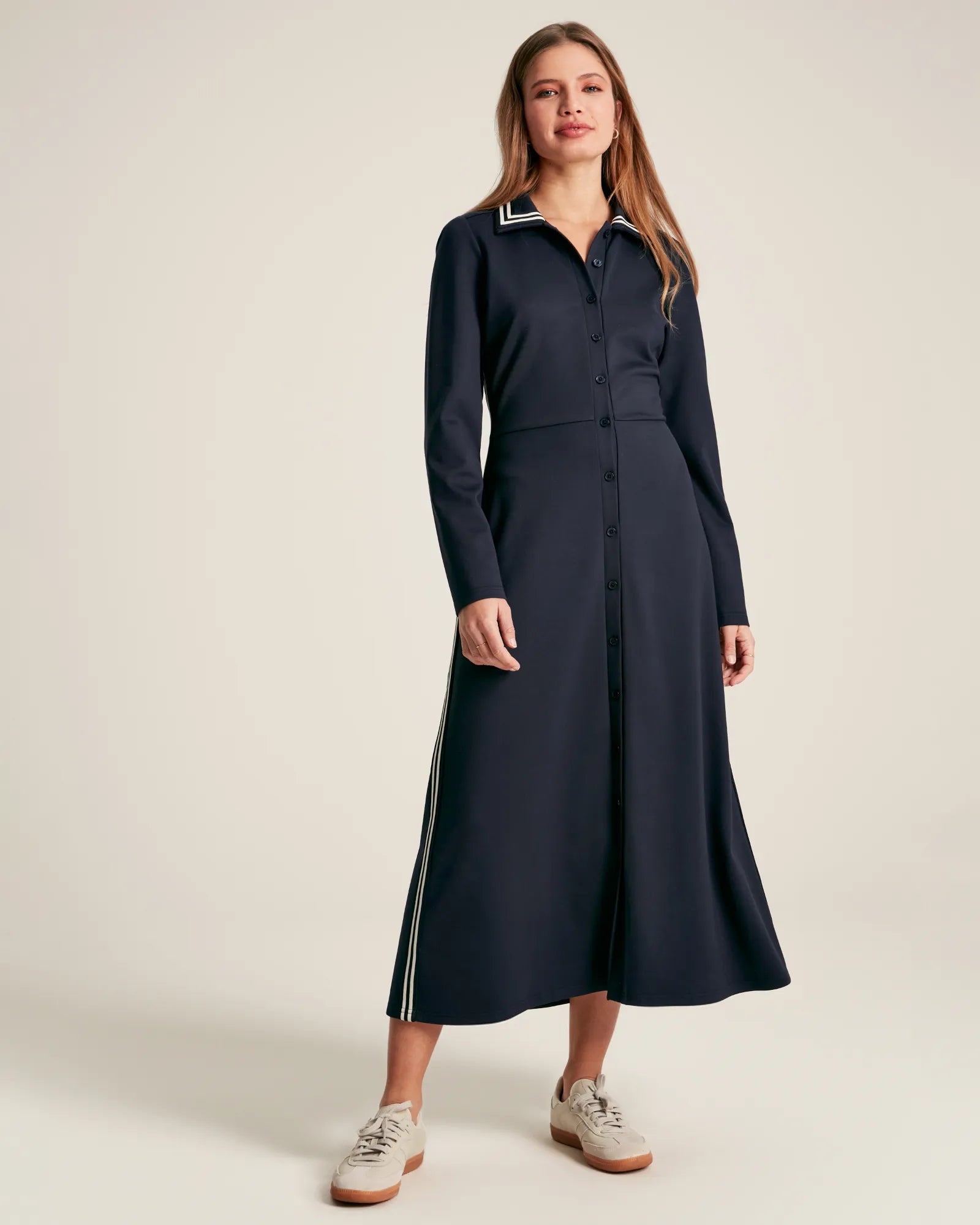 Pia Navy Blue Ponte Button Down Dress