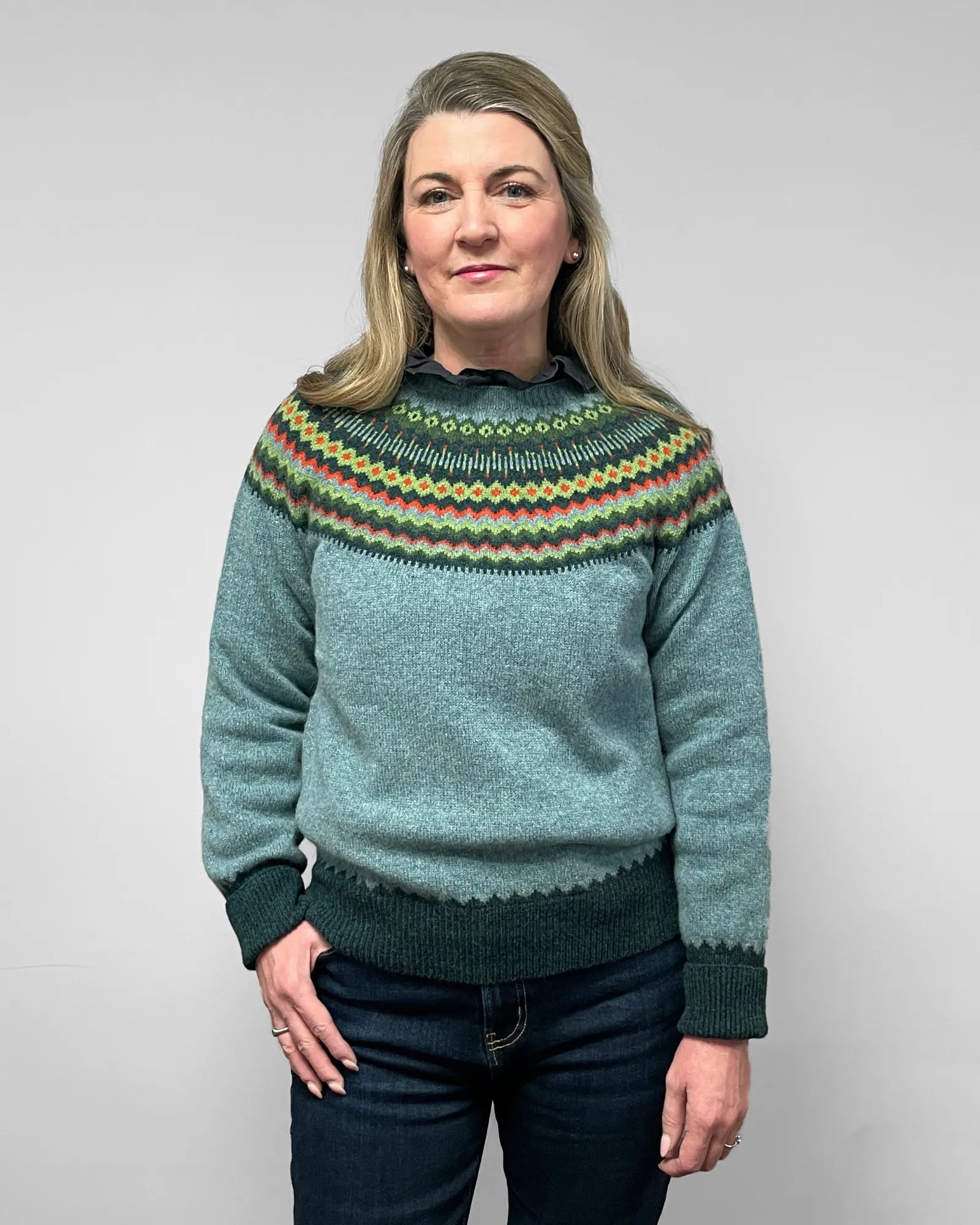 Women's Knitted Fair Isle Jumper (L4872/7) - Oribe Green