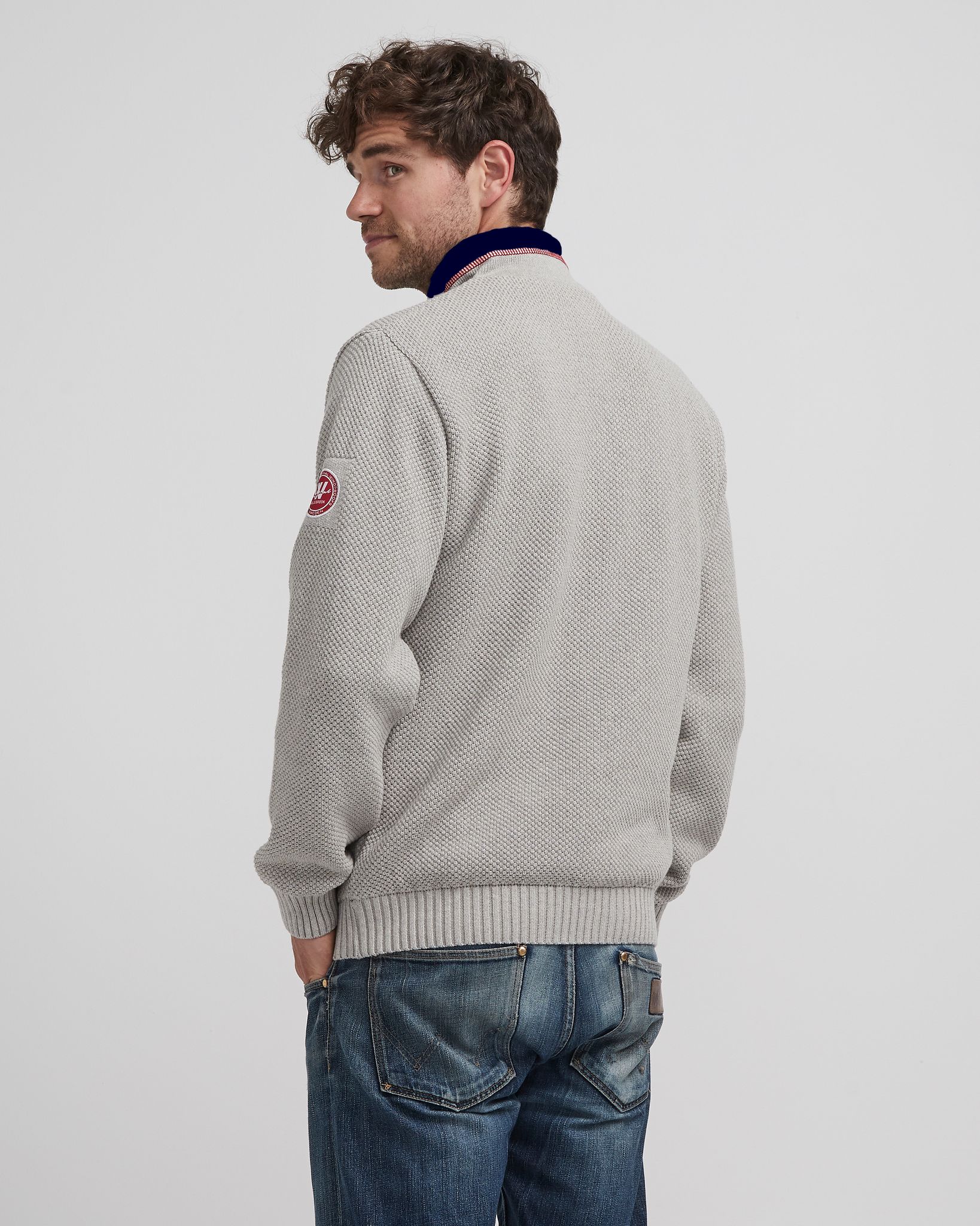 Classic Windproof Knitted Sweater - Light Grey Mel.