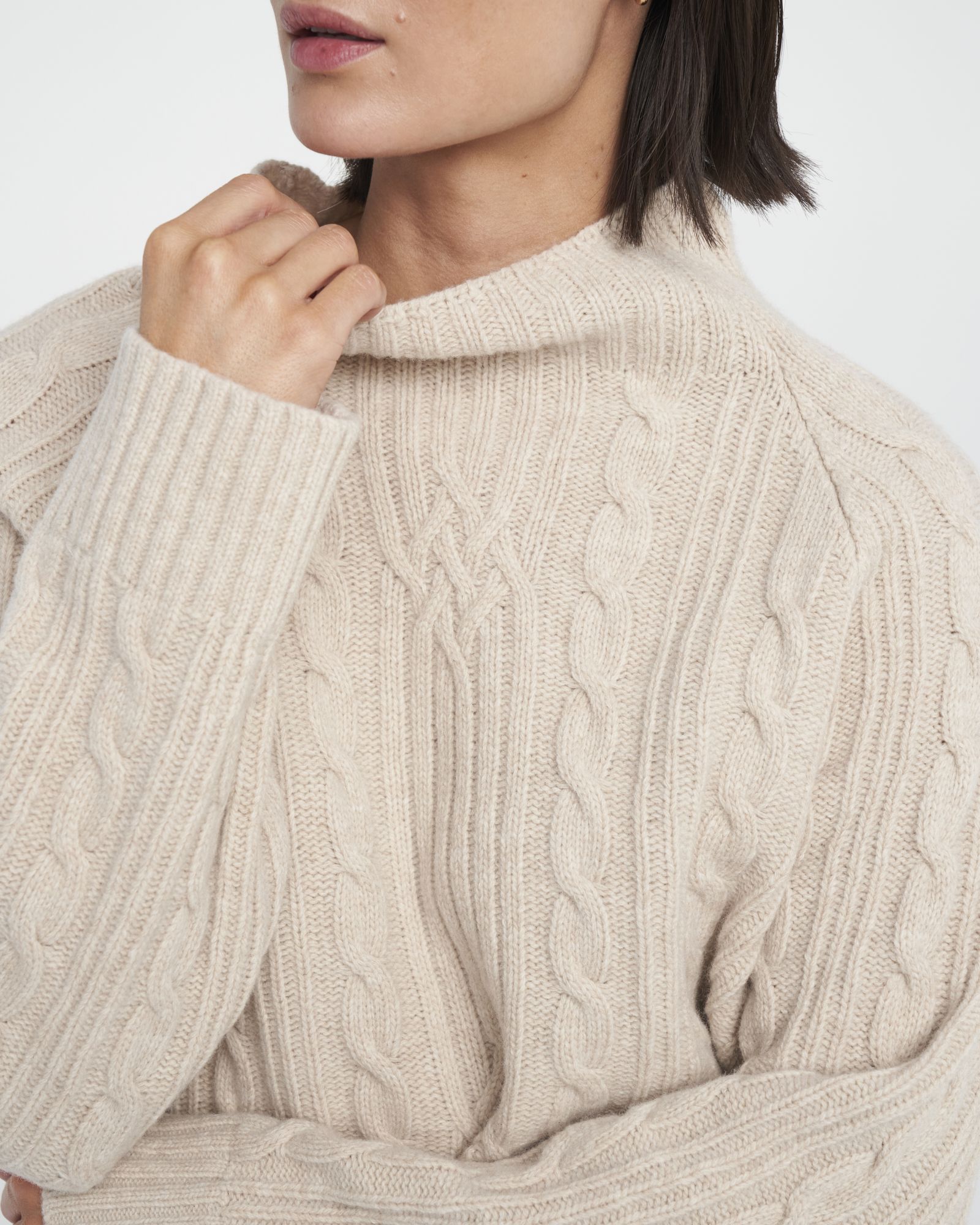 Inger Cable Knitted Turtle Neck Sweater - Sand