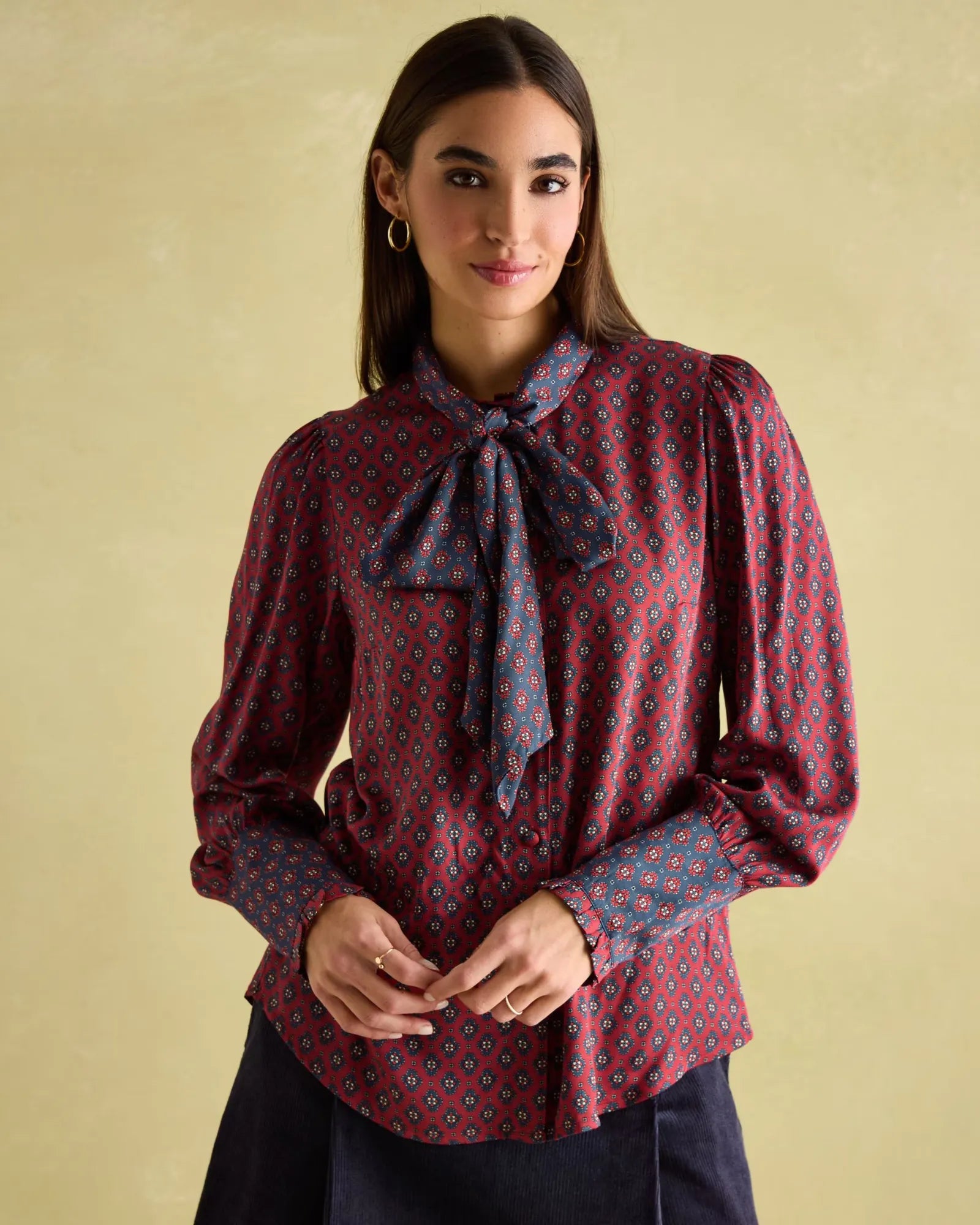 Everly Red Tie Neck Blouse