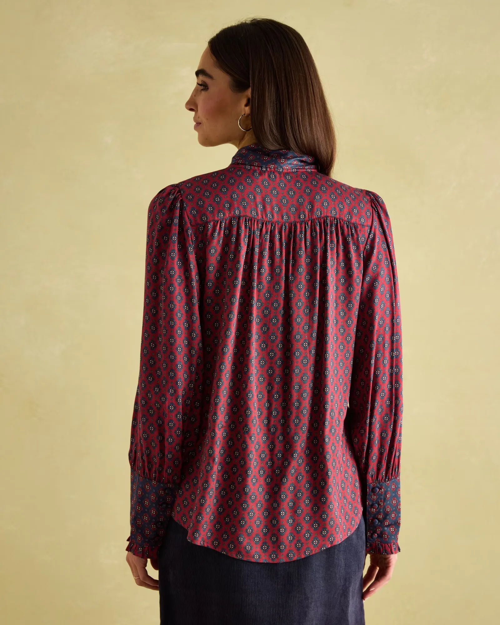 Everly Red Tie Neck Blouse