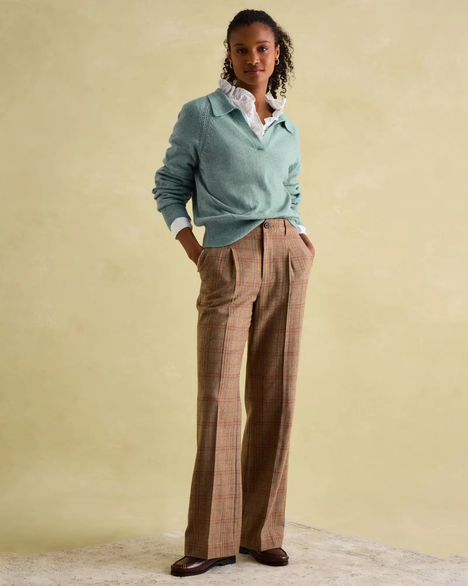 Foxley Check Wide Leg Tweed Trousers