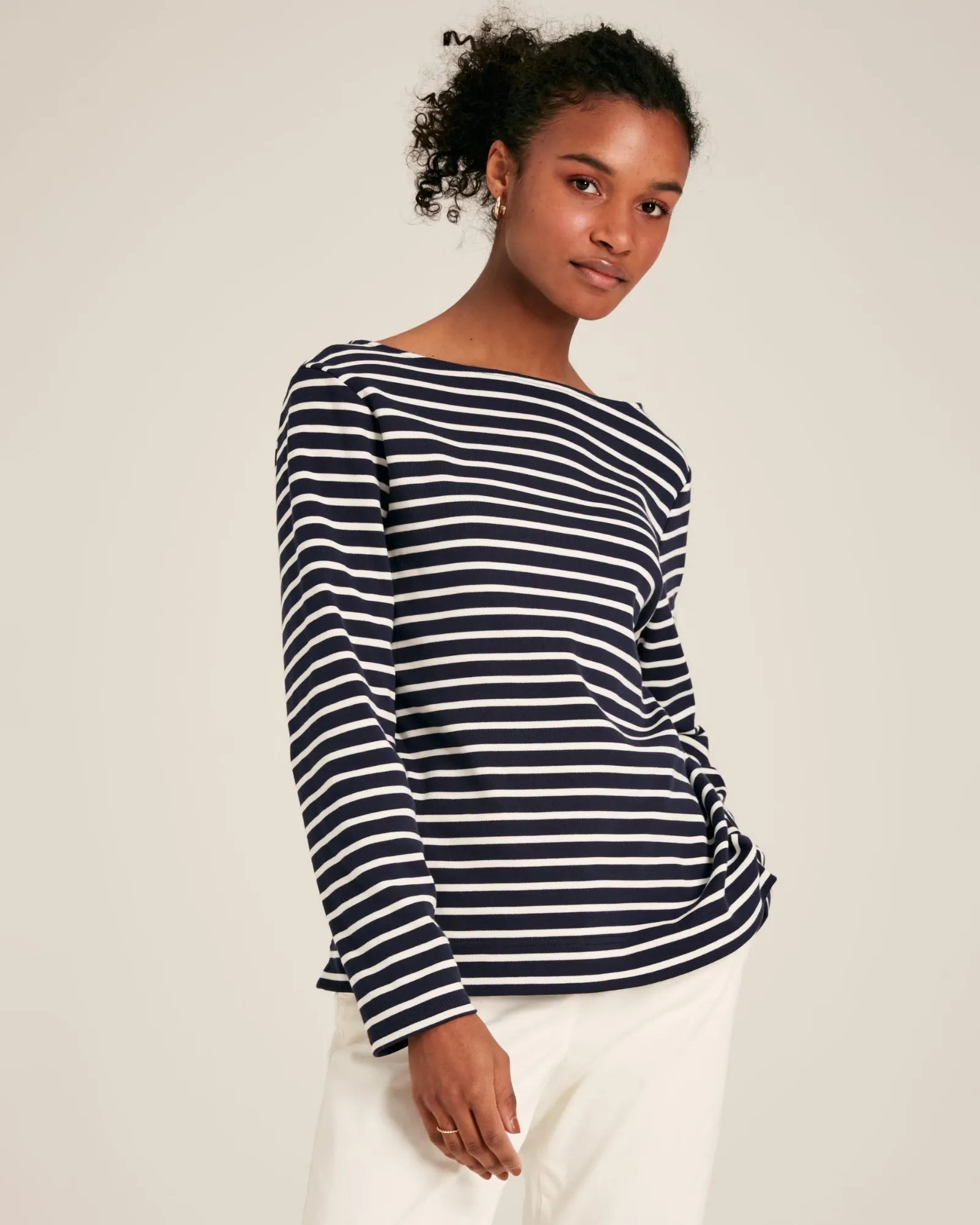 Harbour Navy & White Striped Boat Neck Breton Top