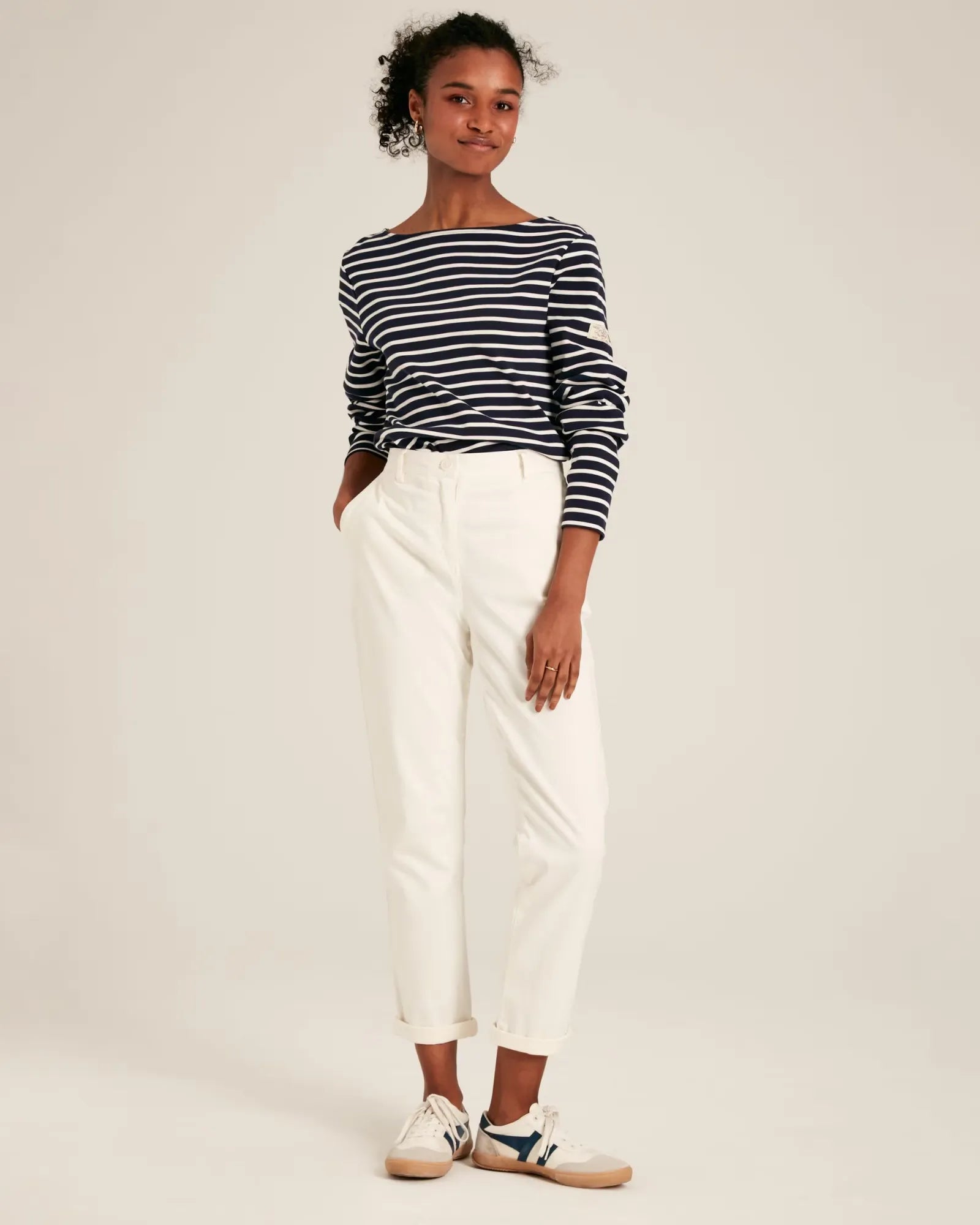 Harbour Navy & White Striped Boat Neck Breton Top