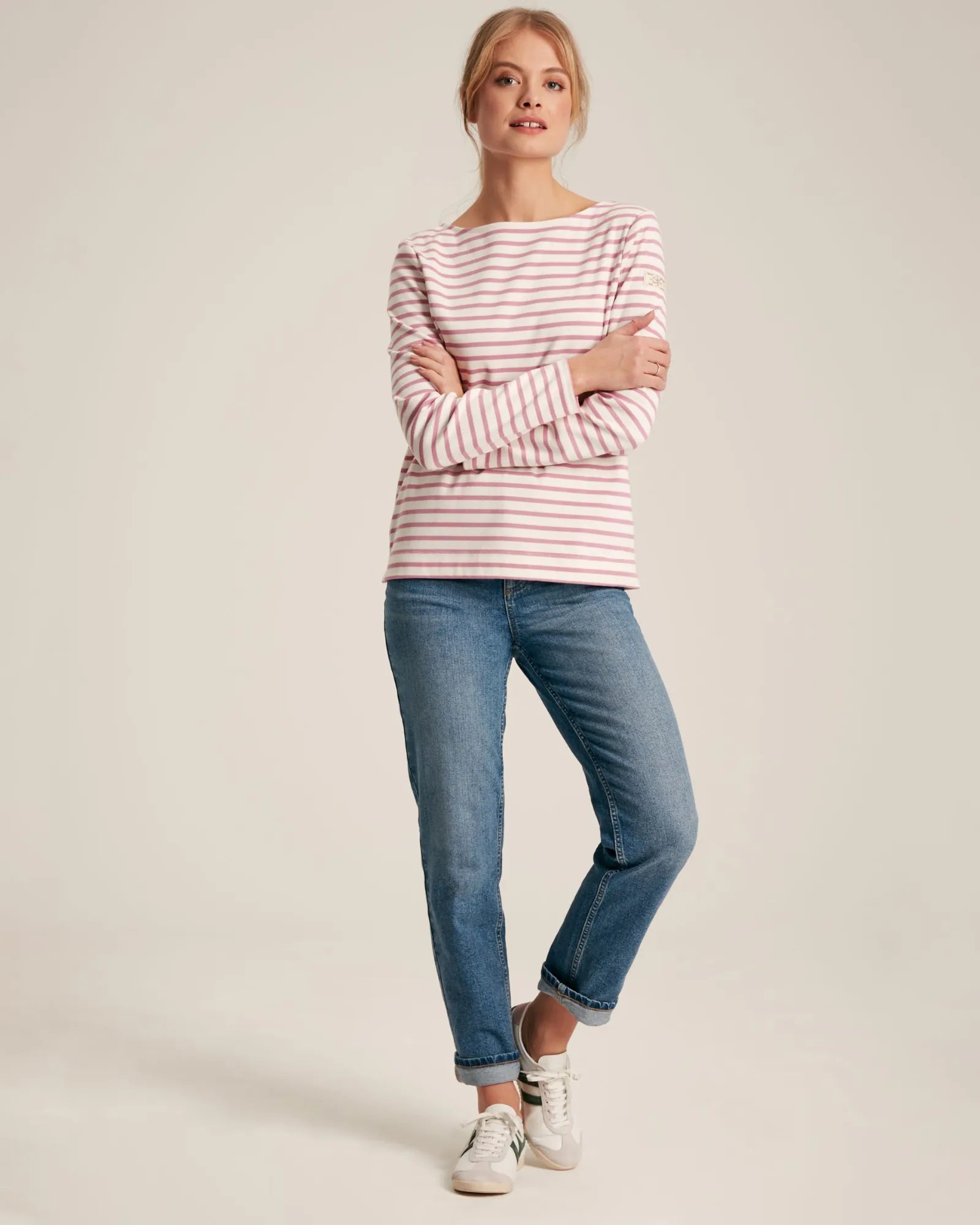 Harbour Cream & Pink Striped Boat Neck Breton Top