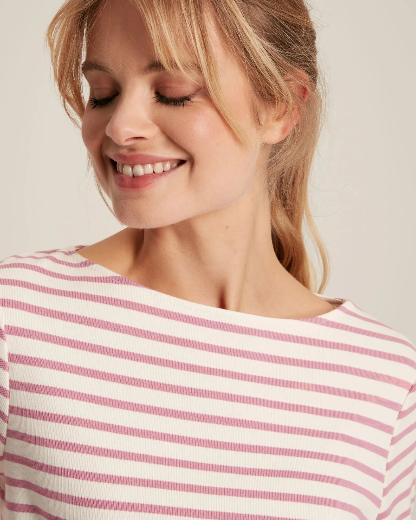 Harbour Cream & Pink Striped Boat Neck Breton Top