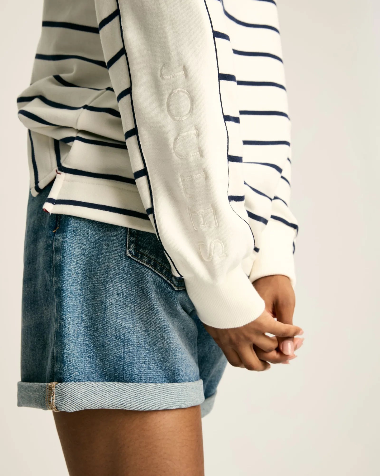 Southwold Cream & Navy Button Down Striped Sweatshirt