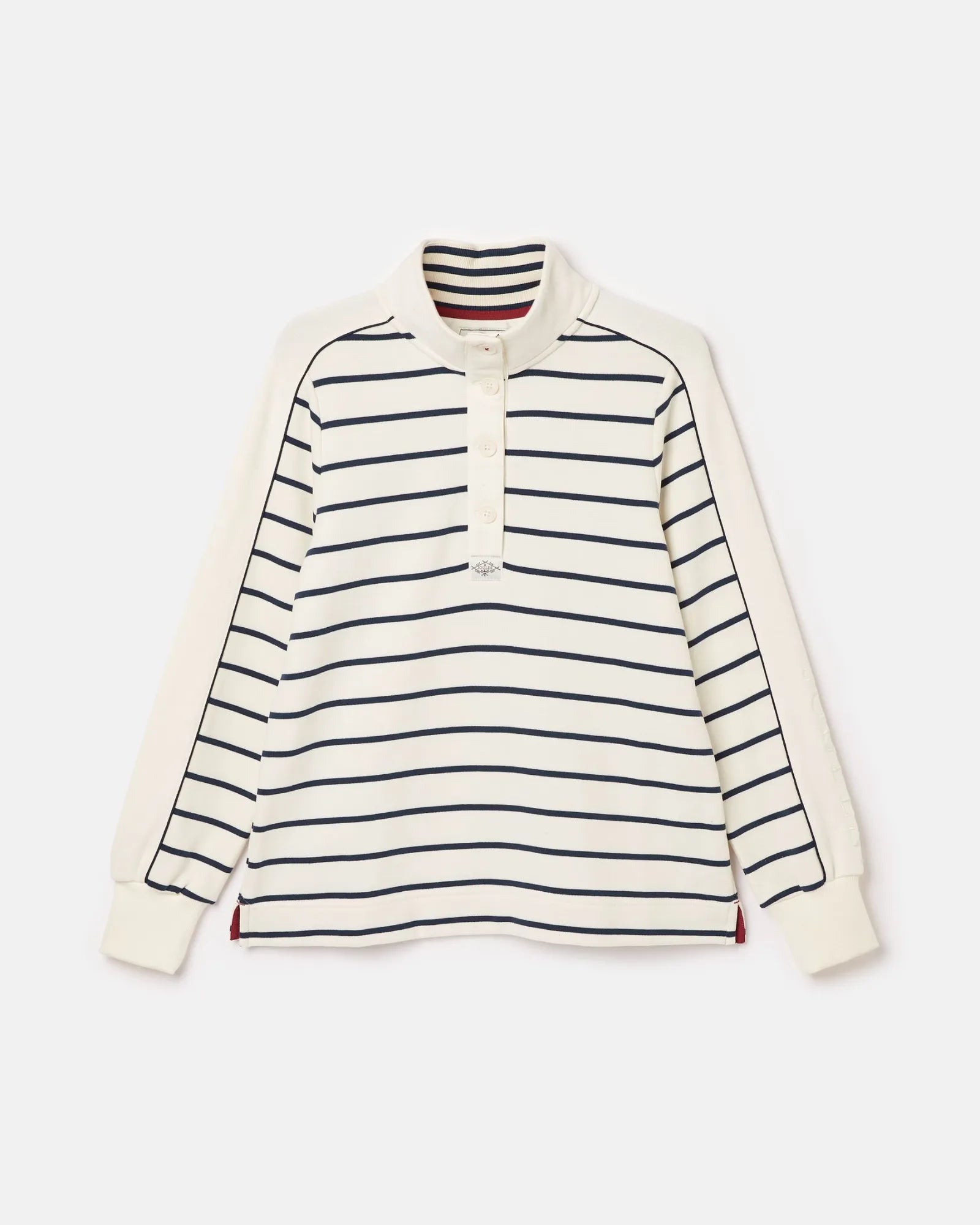 Southwold Cream & Navy Button Down Striped Sweatshirt