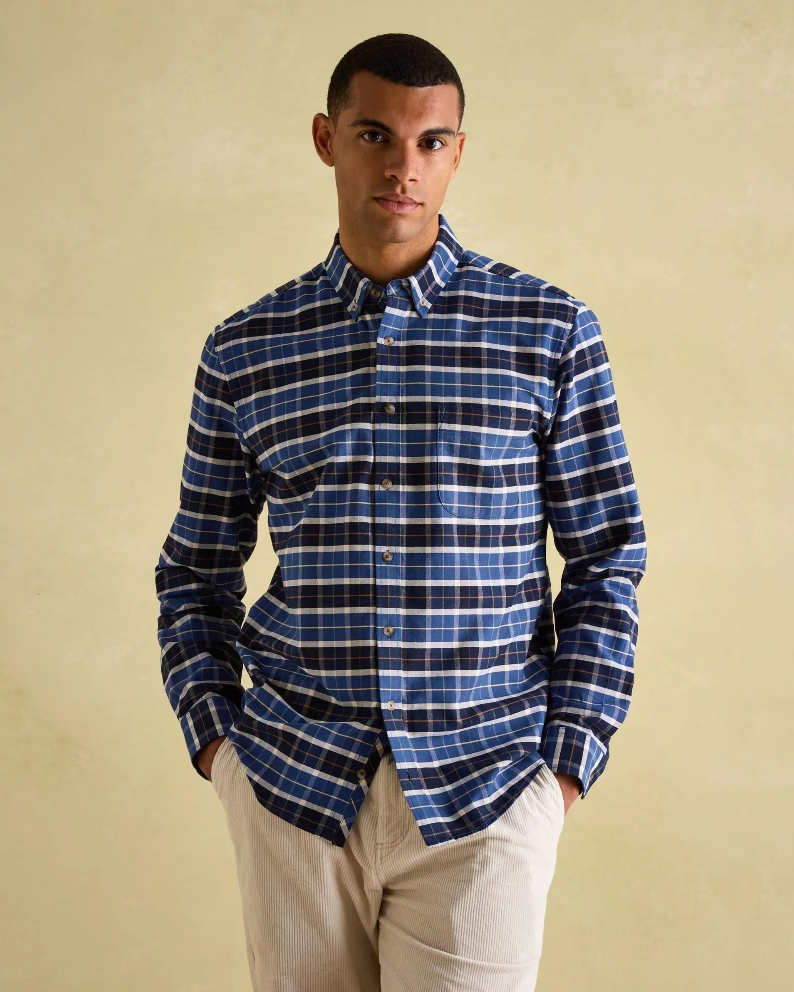 Welford Navy Cotton Check Shirt