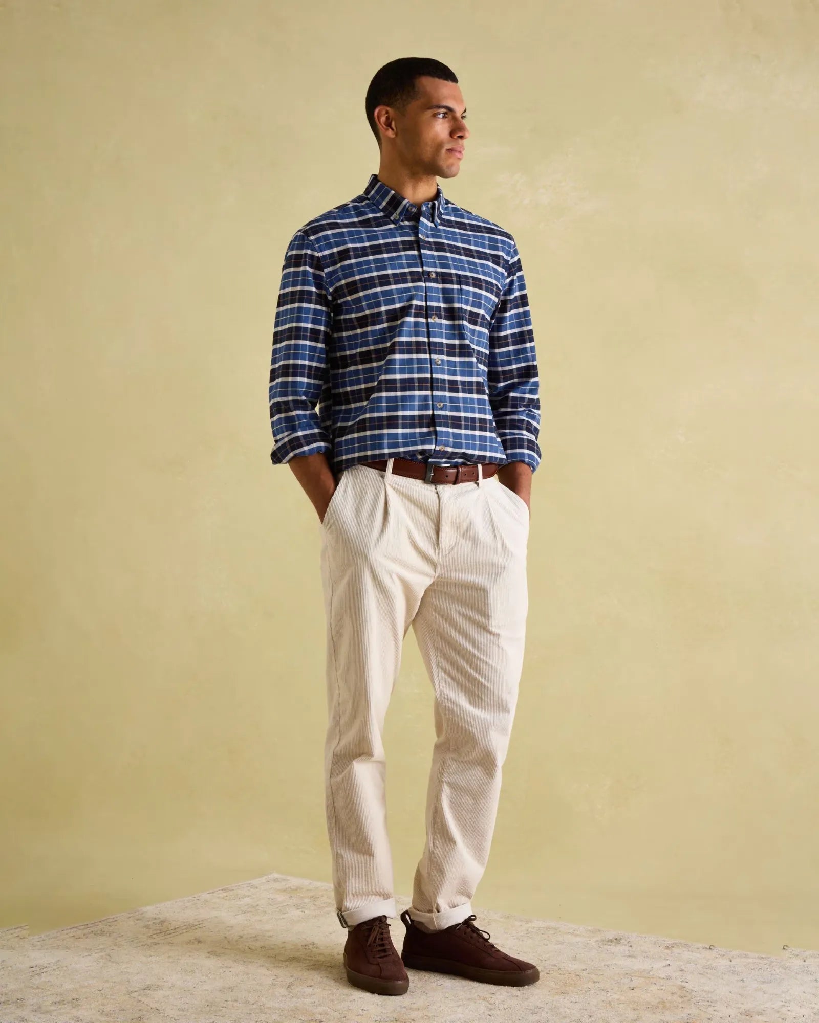 Welford Navy Cotton Check Shirt