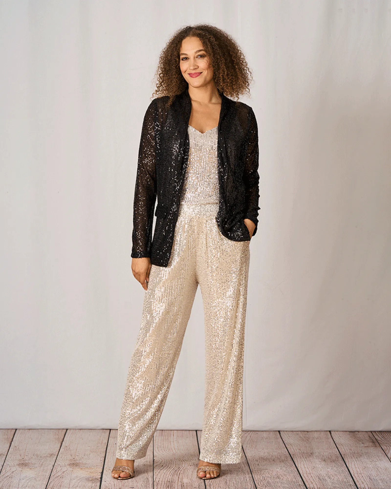 gold and black sequin jacket