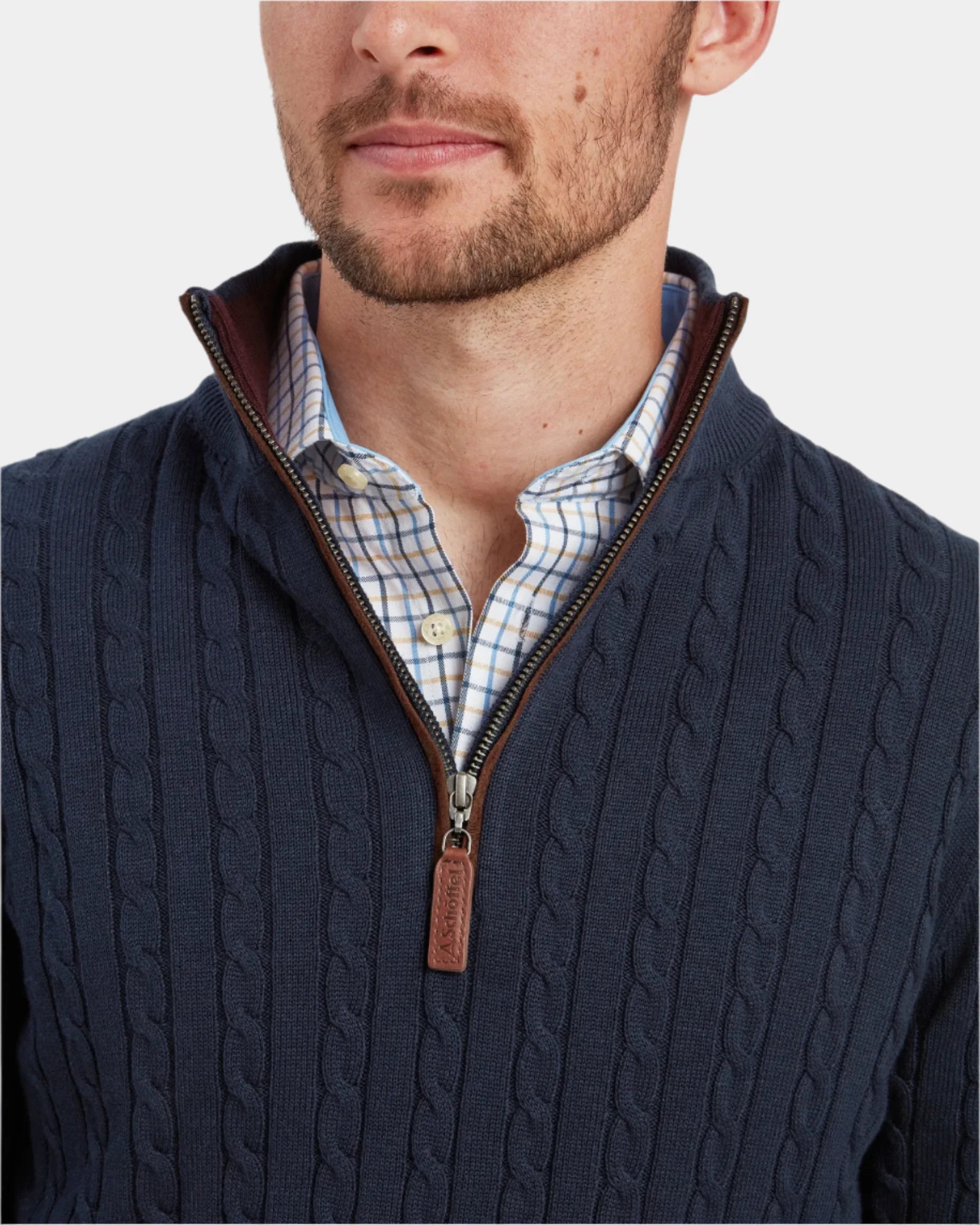 Calton Petrol Blue Cotton Cashmere Cable Quarter Zip Jumper