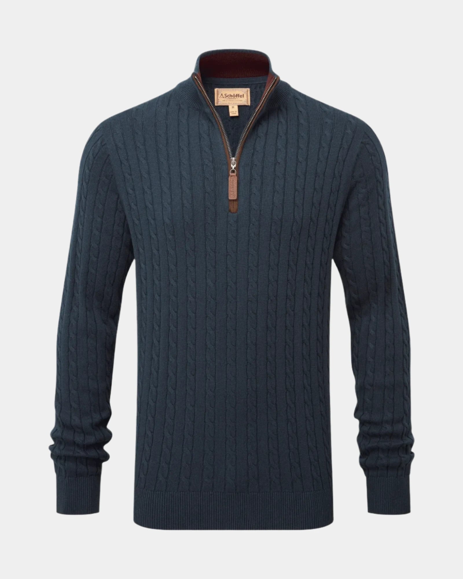 Calton Petrol Blue Cotton Cashmere Cable Quarter Zip Jumper