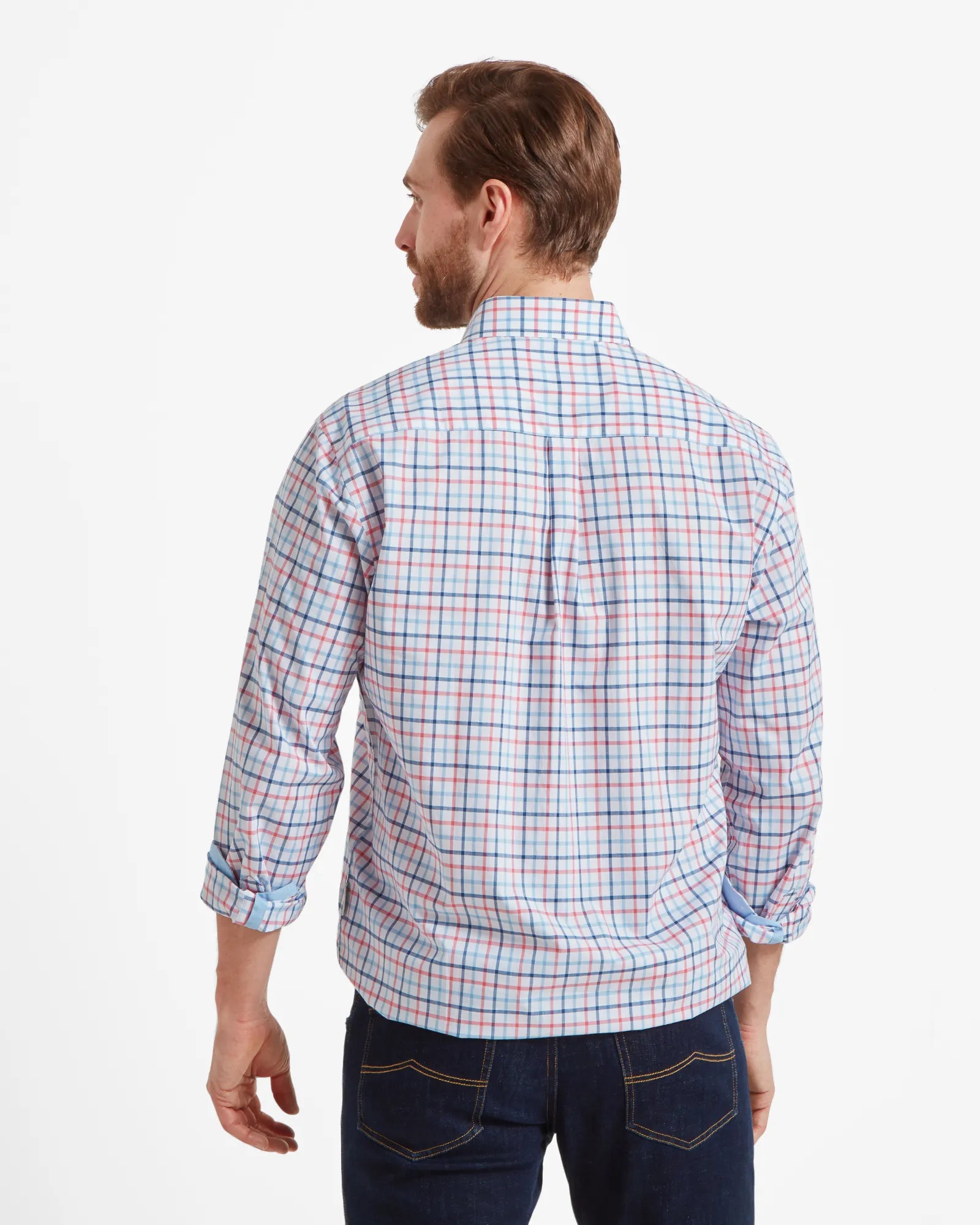 Holkham Classic Shirt - French Navy/Sky Blue/Sun Coral