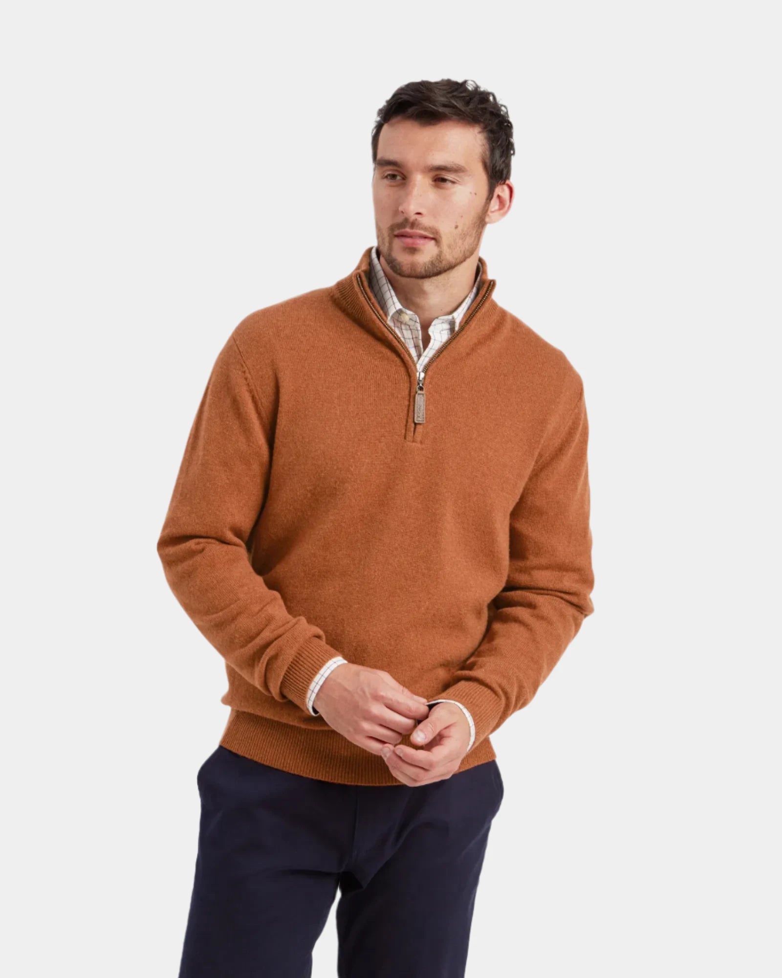 Lewis Brick Lambswool Quarter Zip Jumper