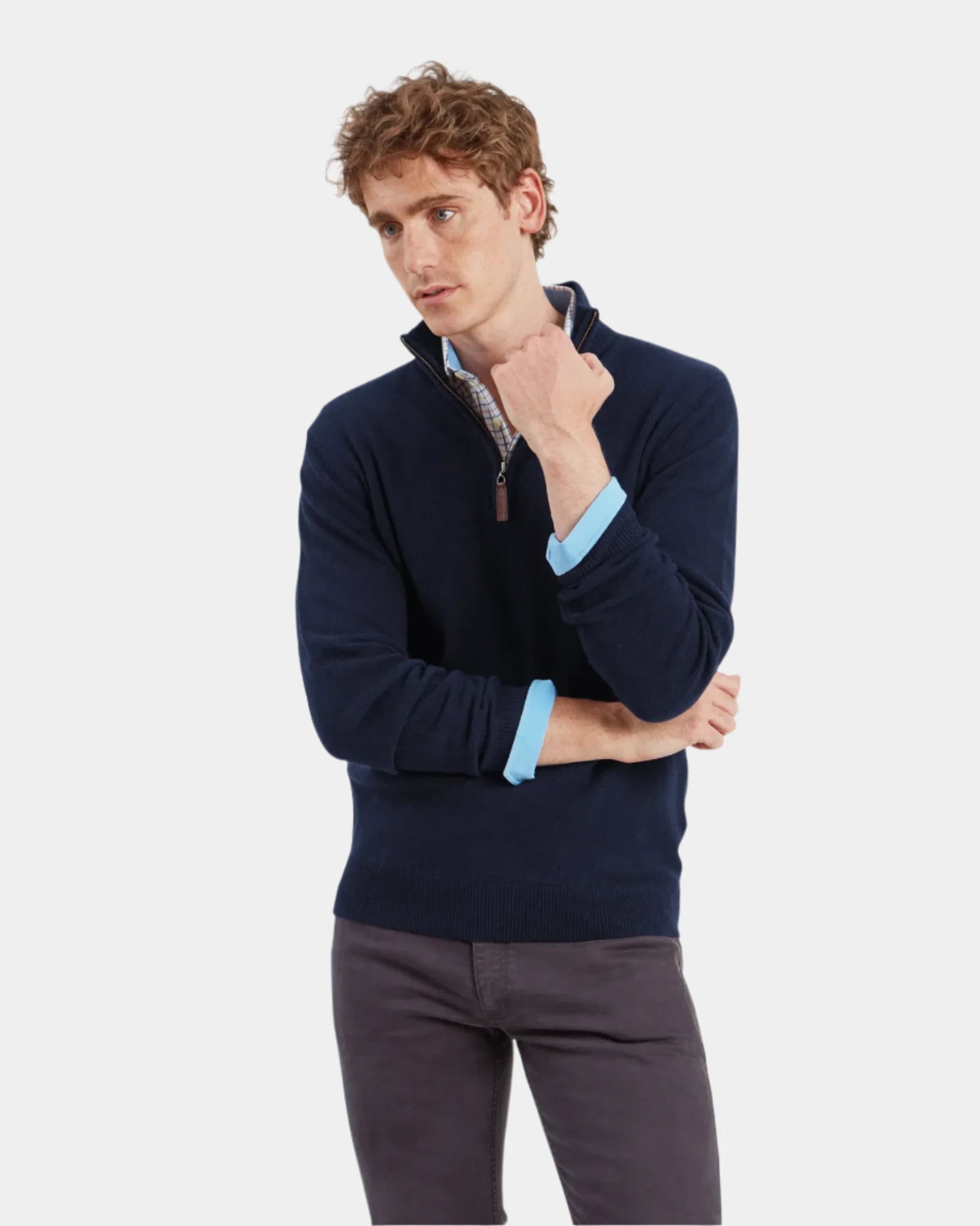 Lewis Navy Lambswool Quarter Zip Jumper