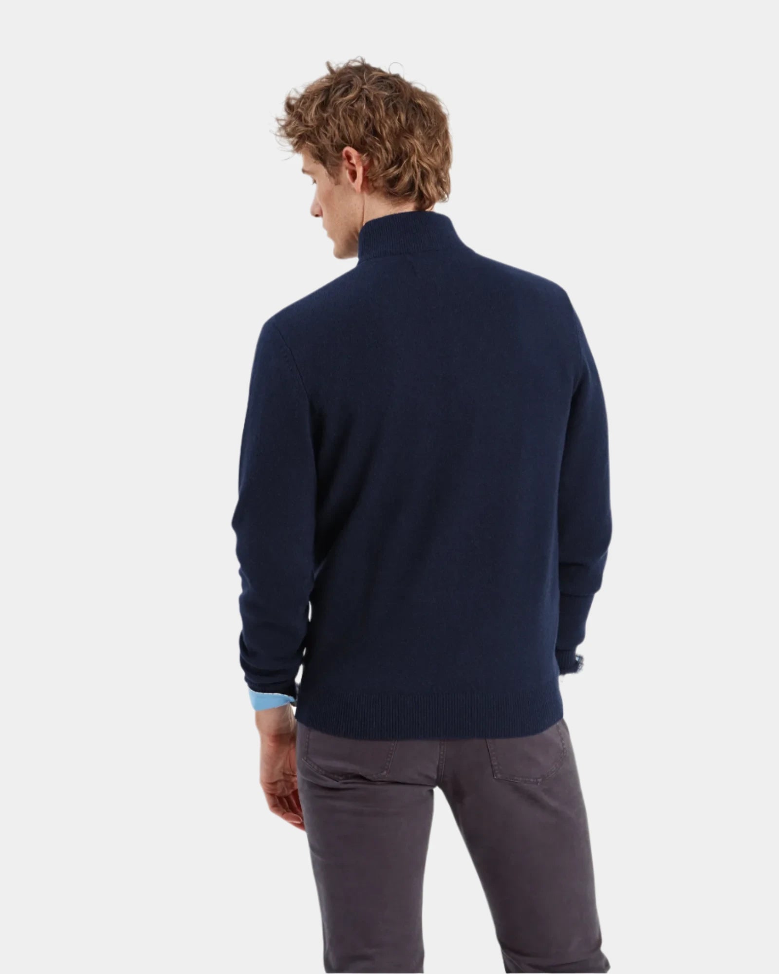 Lewis Navy Lambswool Quarter Zip Jumper