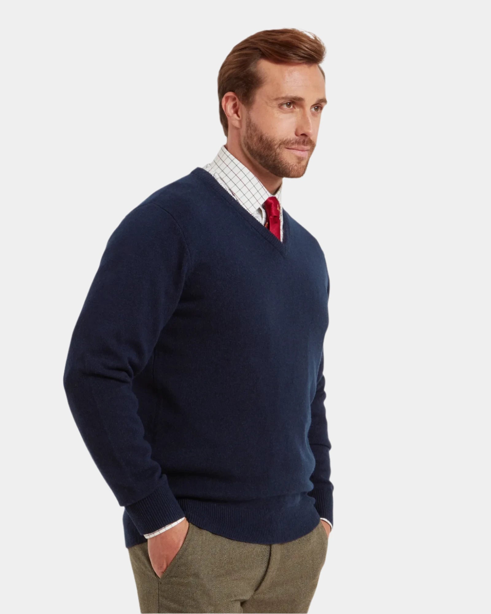 Lewis Navy Lambswool V Neck Jumper