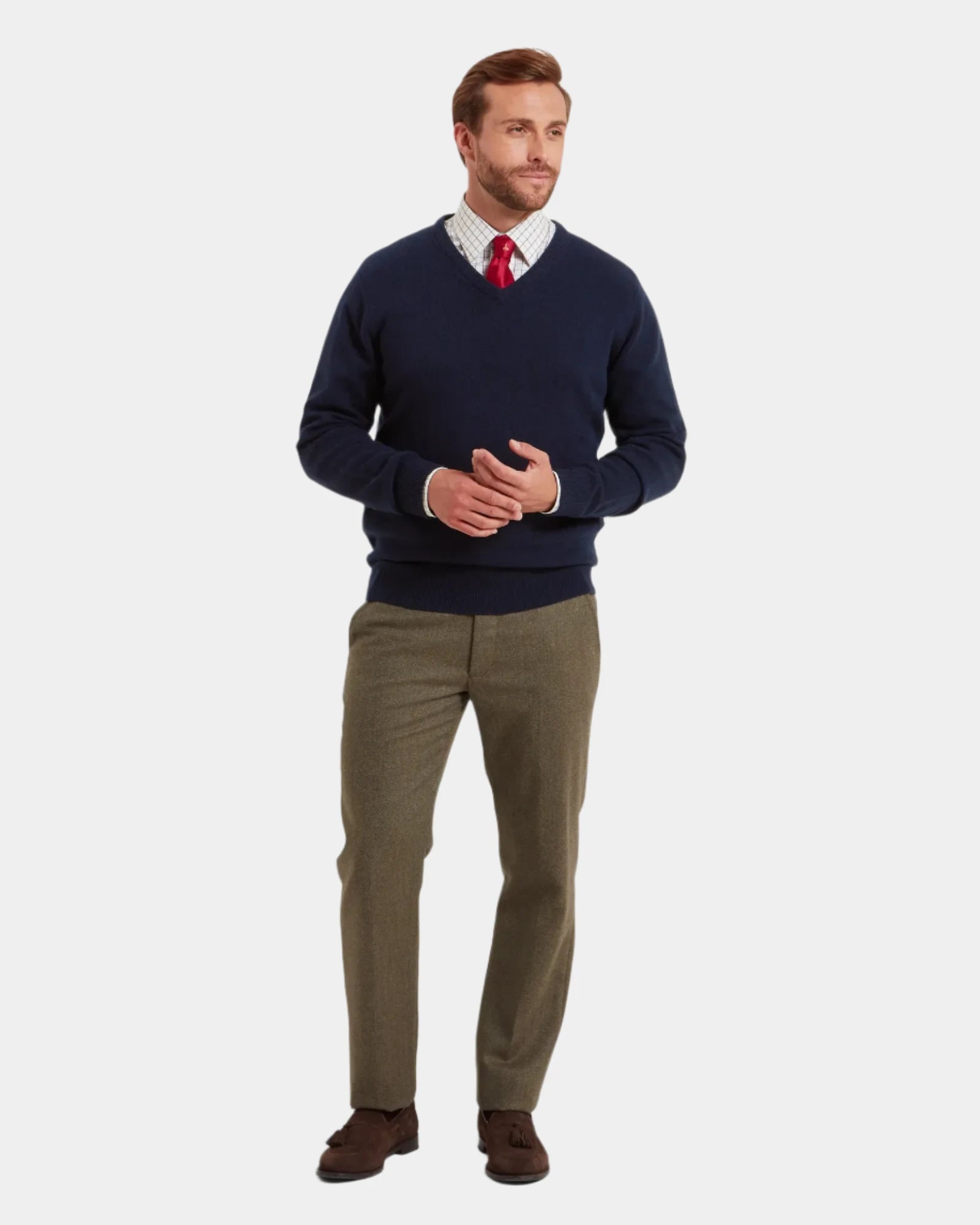 Lewis Navy Lambswool V Neck Jumper