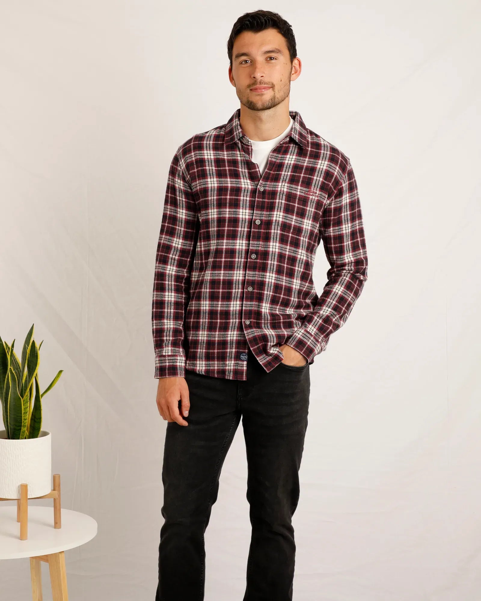 Broxton Organic Long Sleeve Herringbone Check Shirt - Foxberry