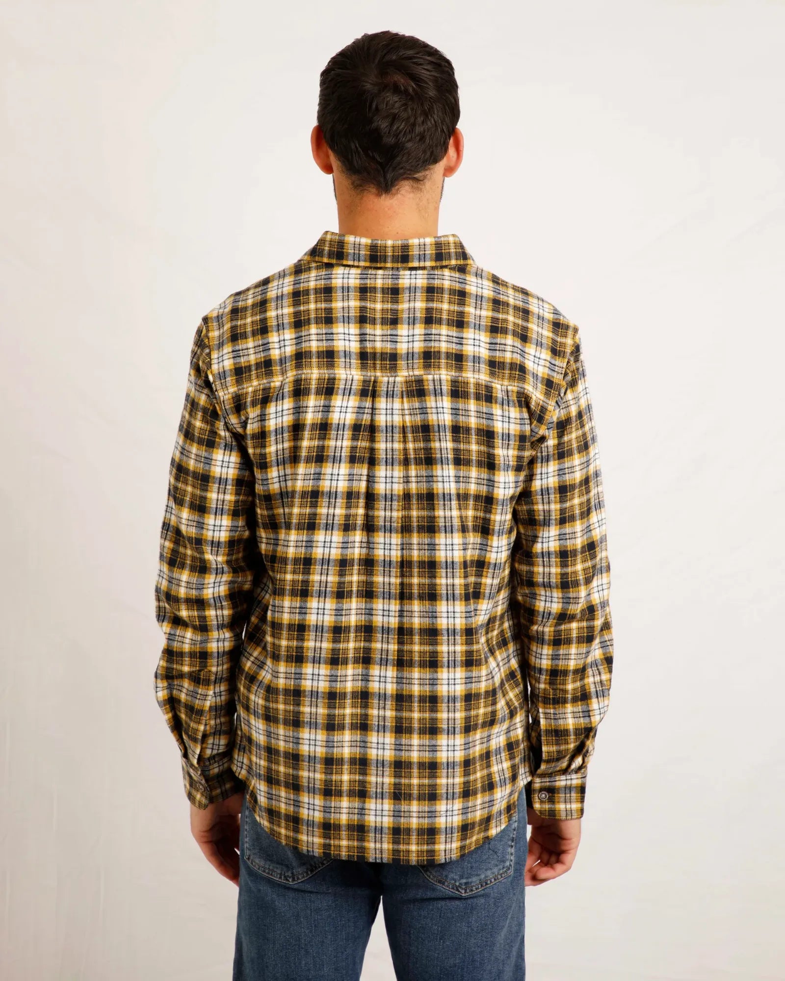 Broxton Organic Long Sleeve Herringbone Check Shirt - Mustard