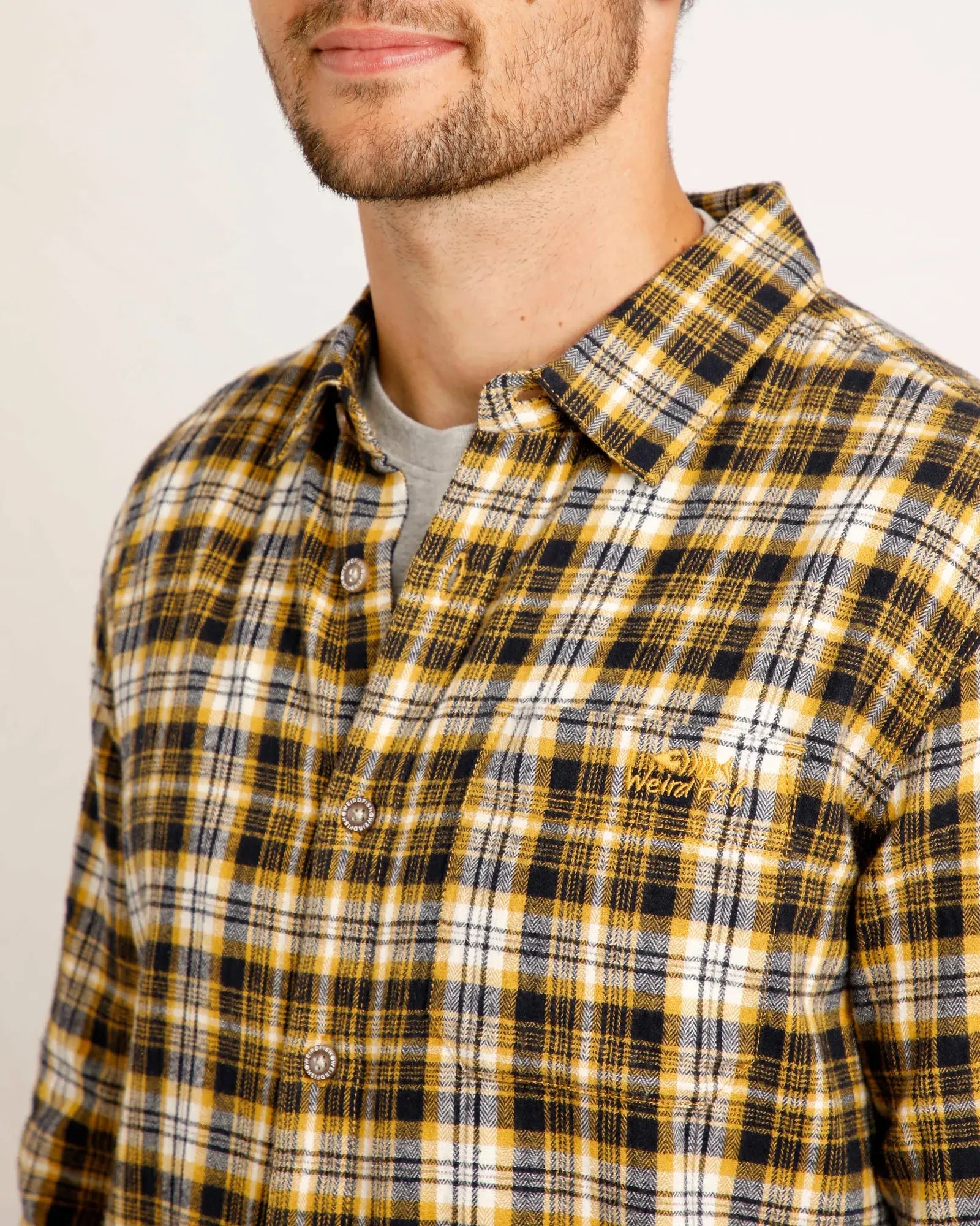 Broxton Organic Long Sleeve Herringbone Check Shirt - Mustard