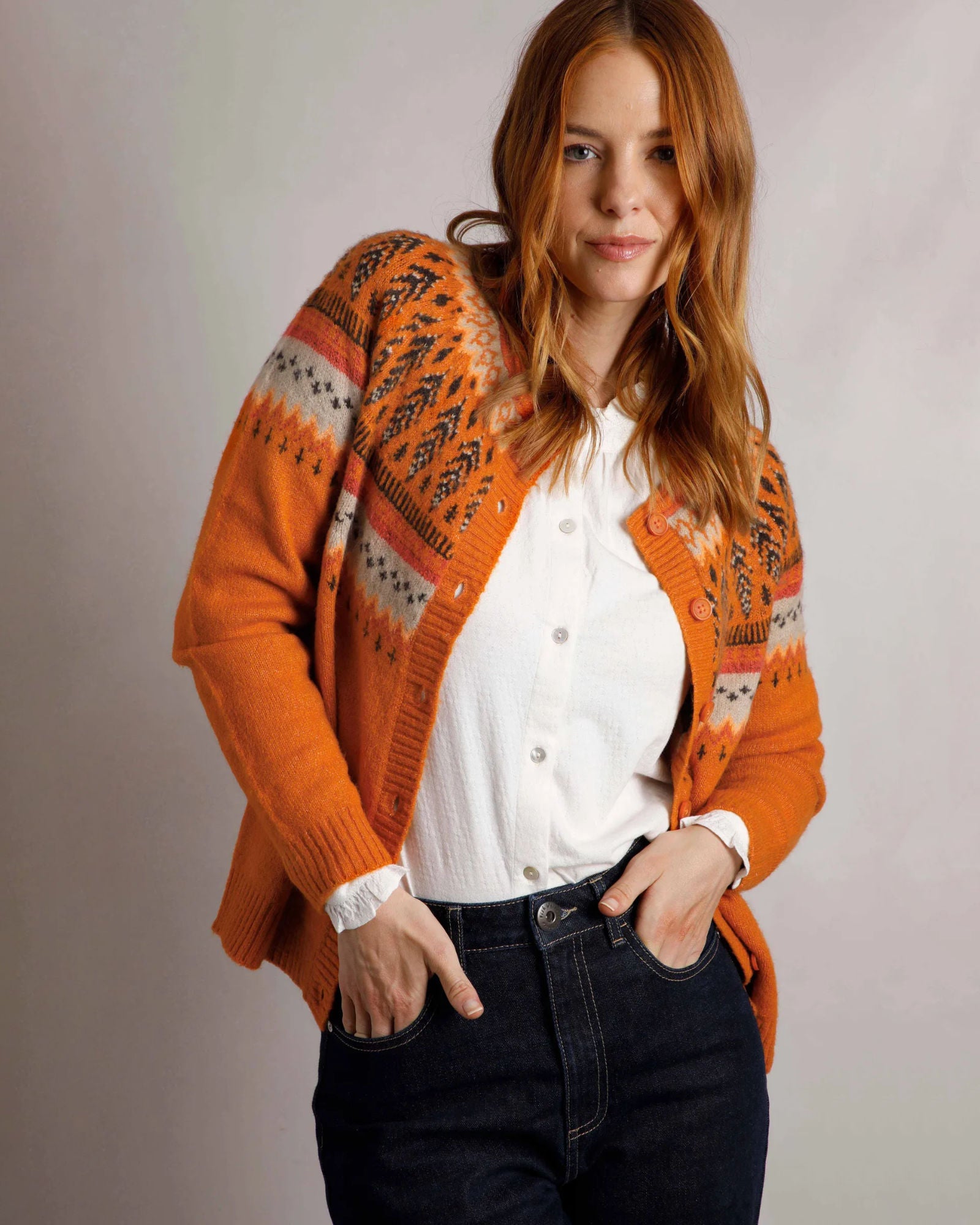 Hatty Brick Orange Eco Fair Isle Cardigan