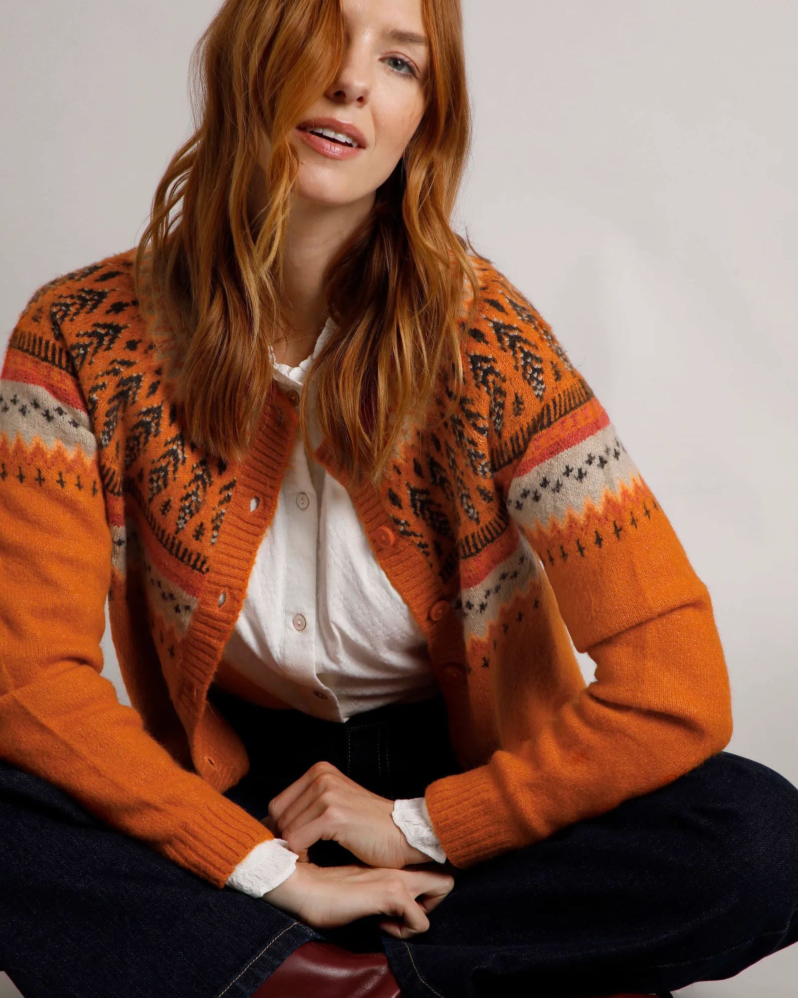 Hatty Brick Orange Eco Fair Isle Cardigan