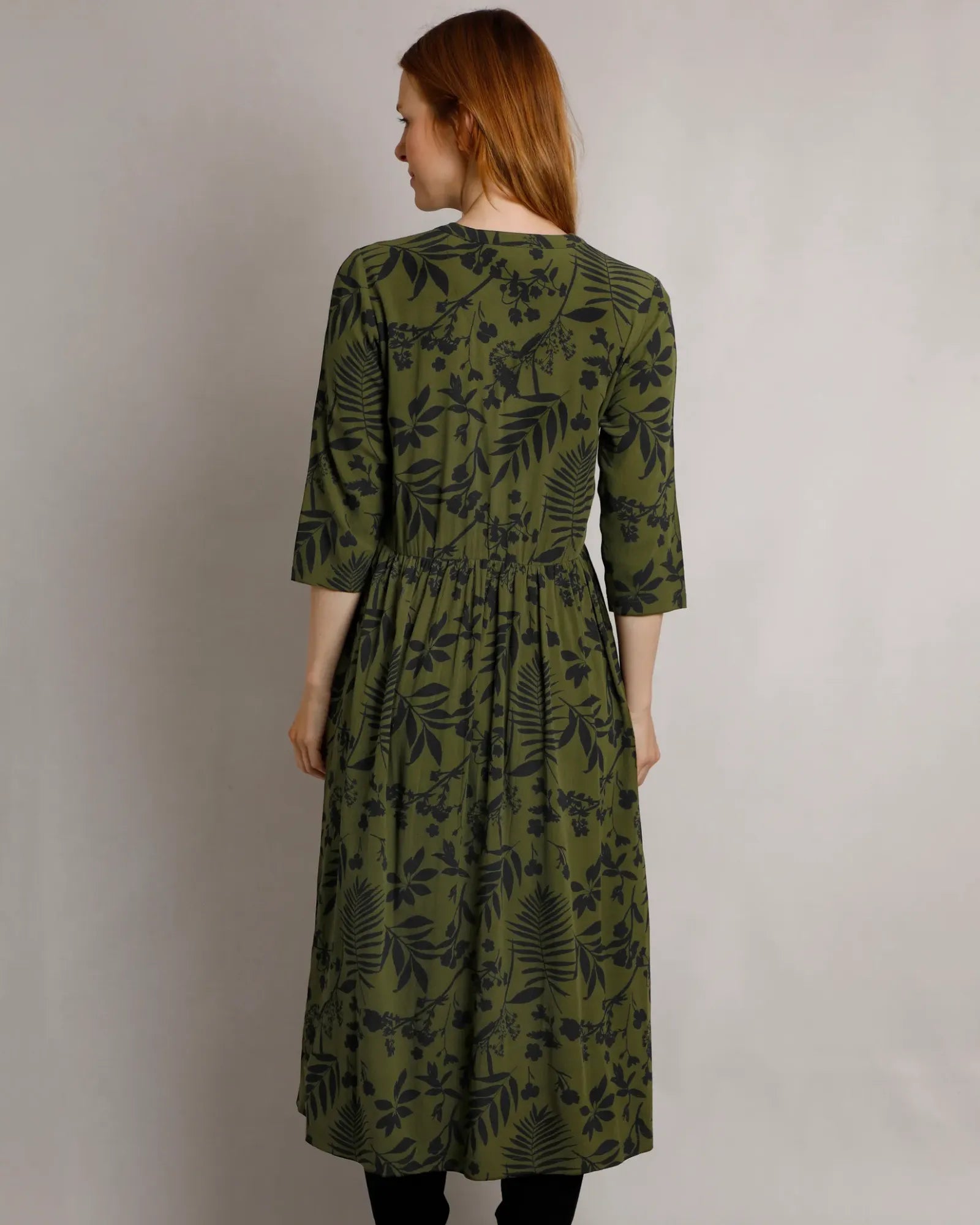 Hellen Olive Green EcoVero Viscose Midi Dress