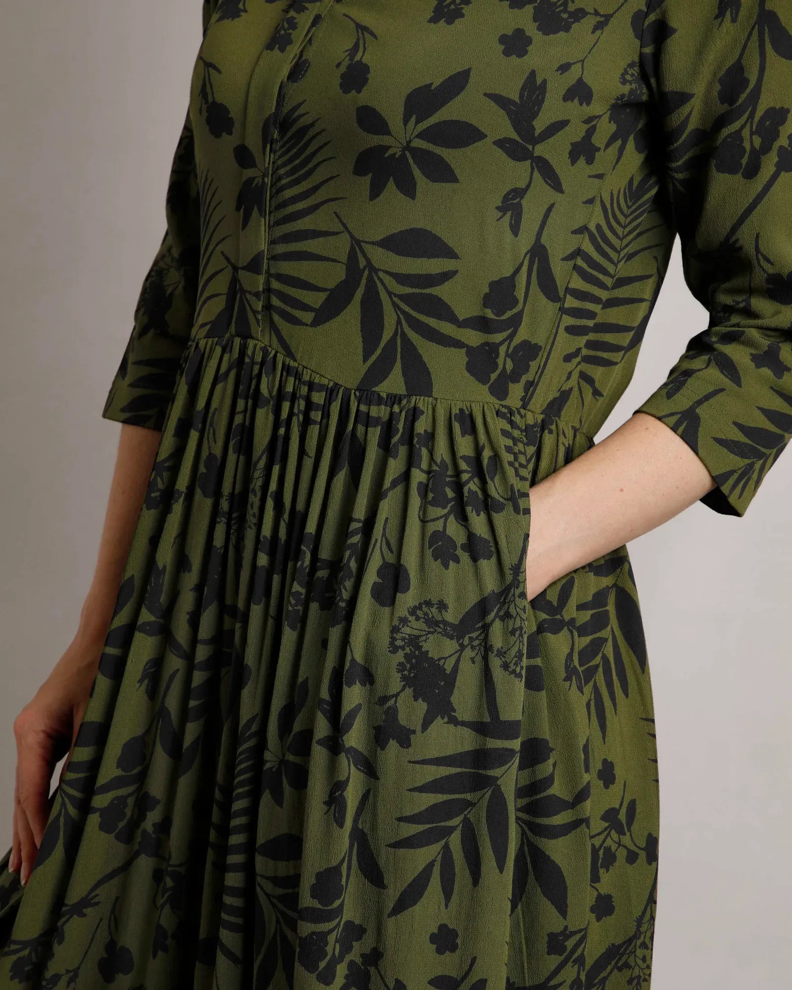 Hellen Olive Green EcoVero Viscose Midi Dress