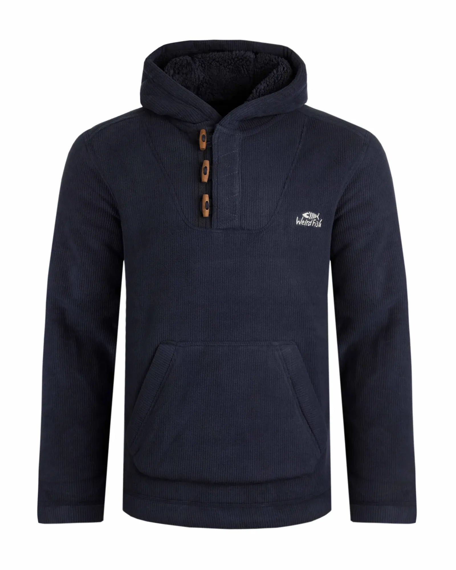 Inglewood Navy Button Neck Grid Fleece Hoodie