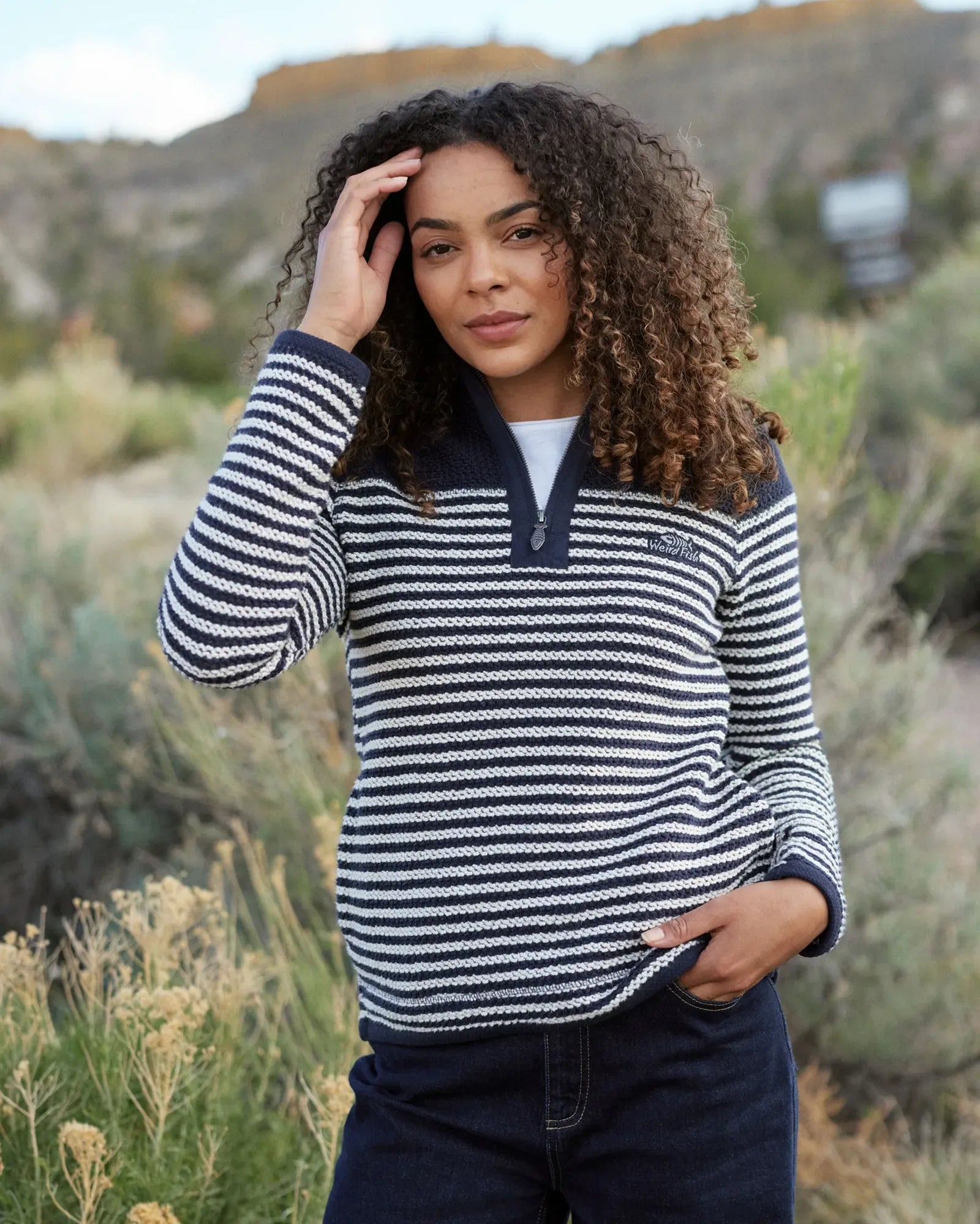 Juliet Navy 1/4 Zip Stripe Eco Macaroni