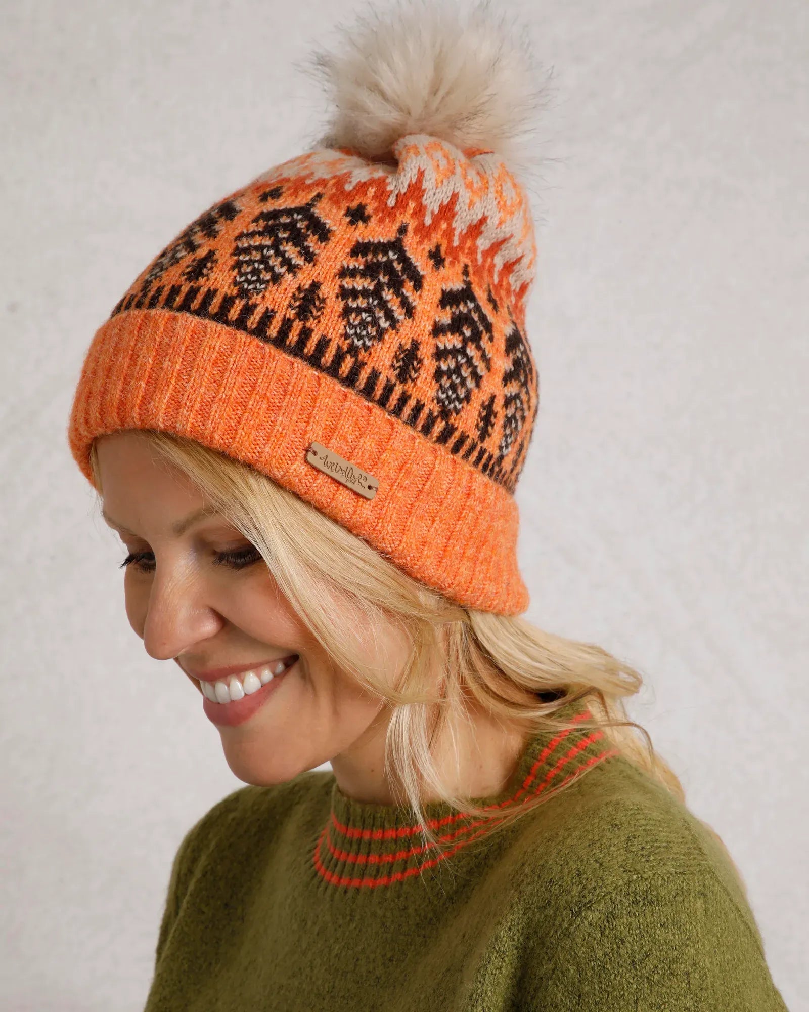 Keara Apricot Eco Fair Isle Bobble Hat