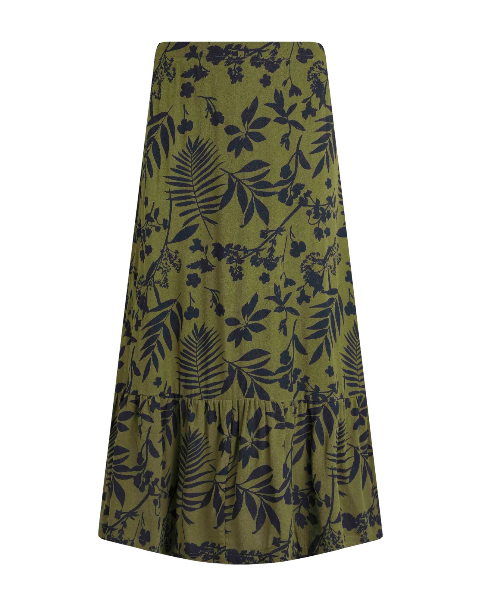 Minerve Olive Green Printed Midi Skirt