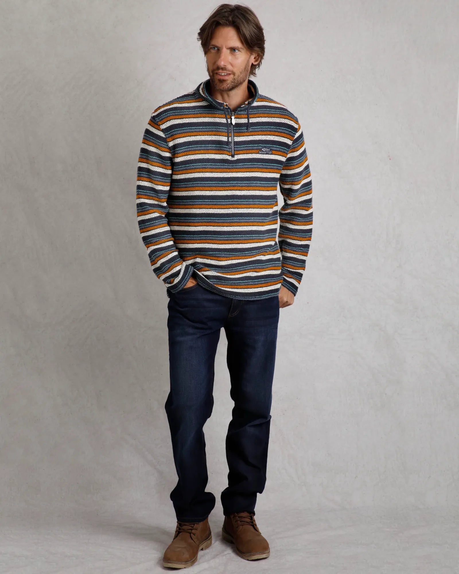 Oscar Navy 1/4 Zip Stripe Kierra Eco Macaroni