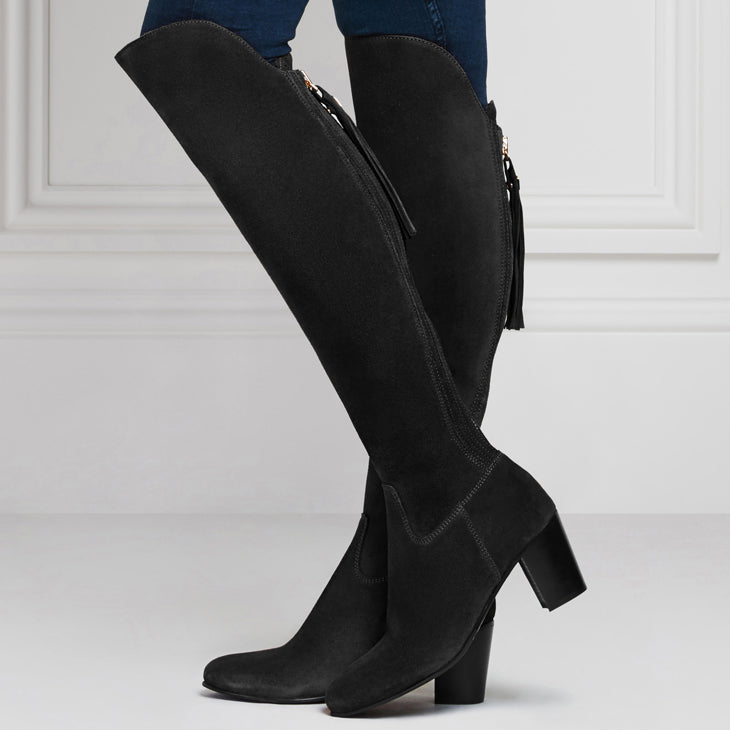 The Heeled Amira Boot - Black Suede
