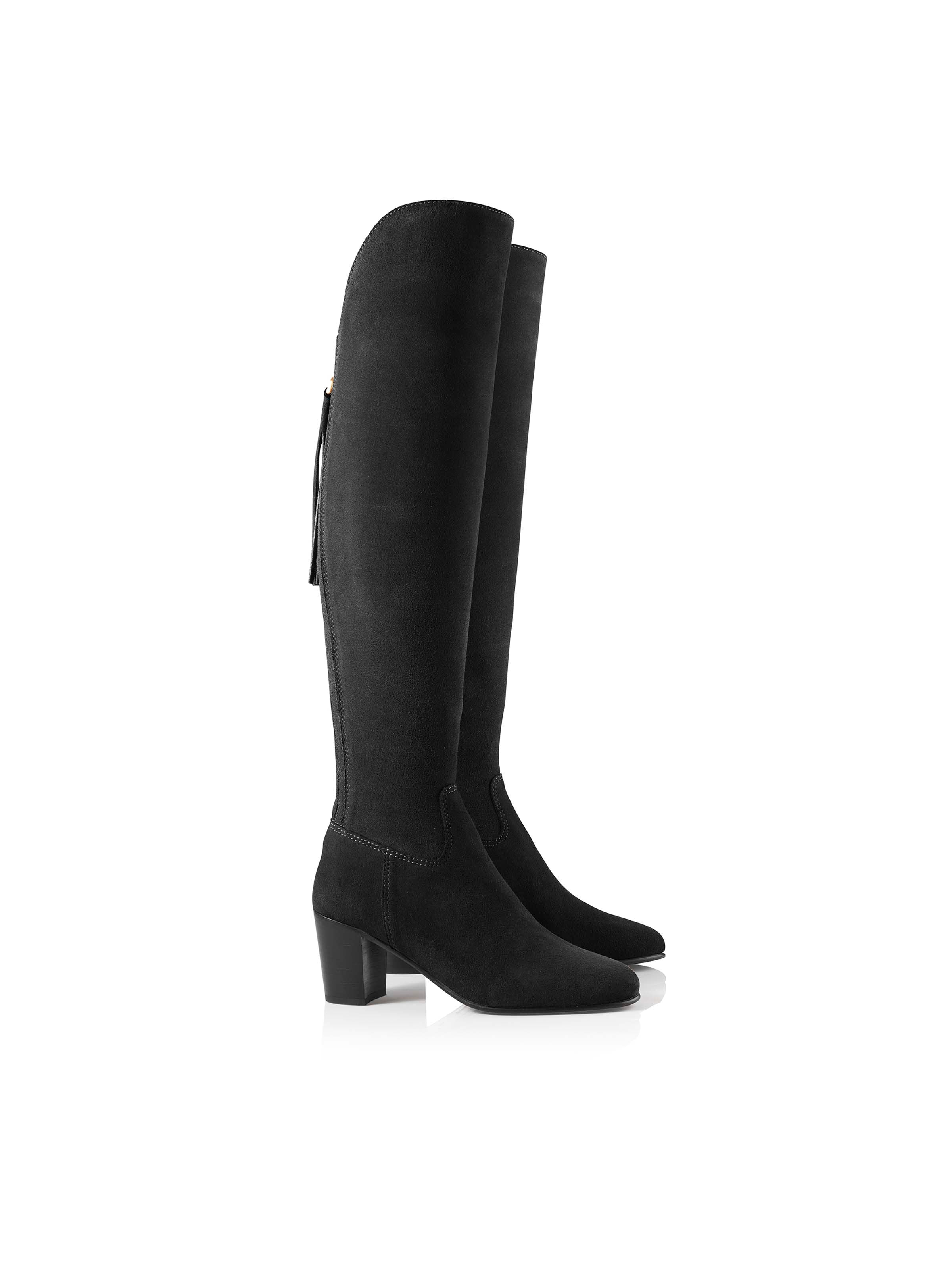 The Heeled Amira Boot - Black Suede