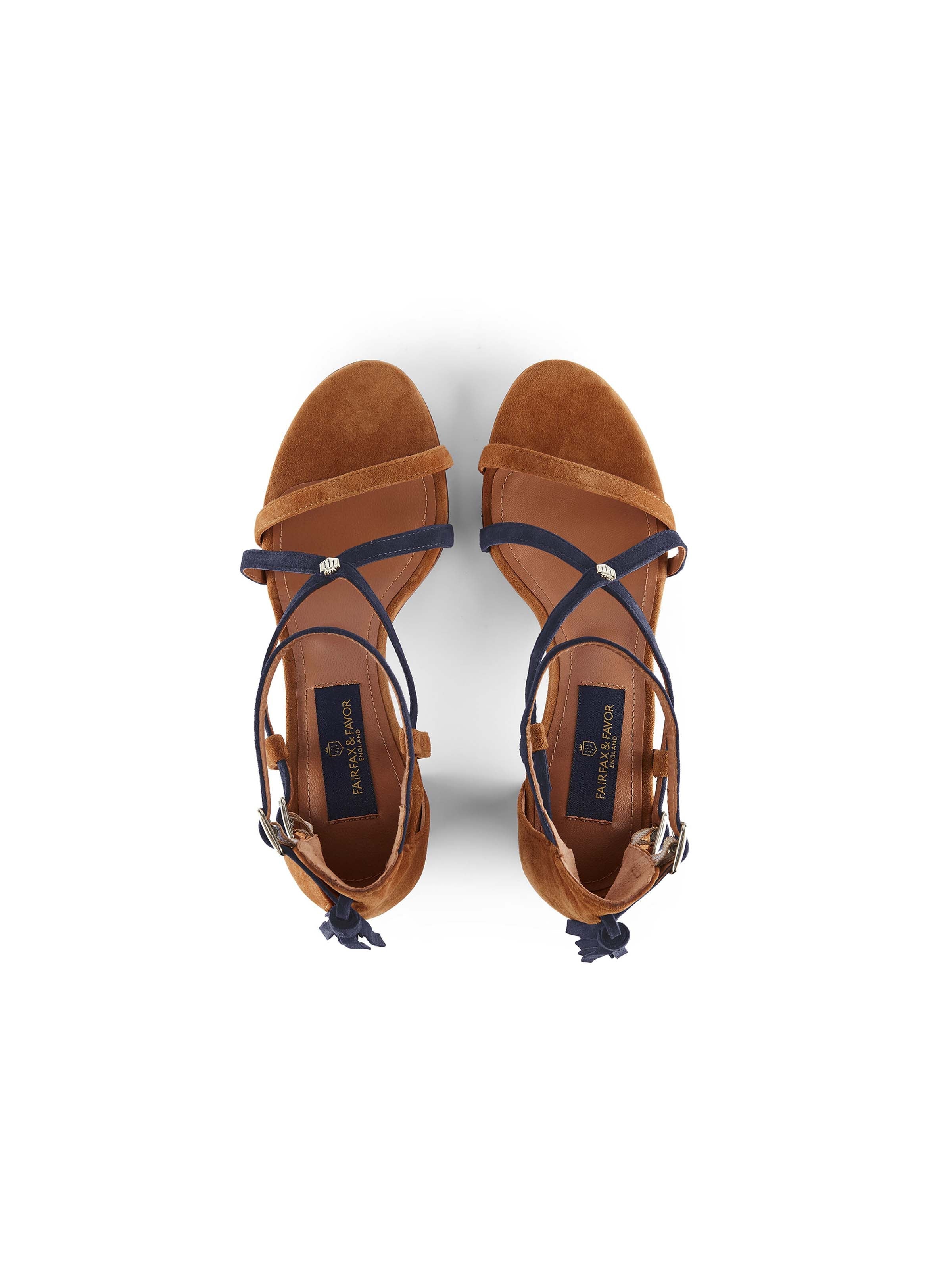 The Heeled Brancaster Sandal - Tan & Navy Suede