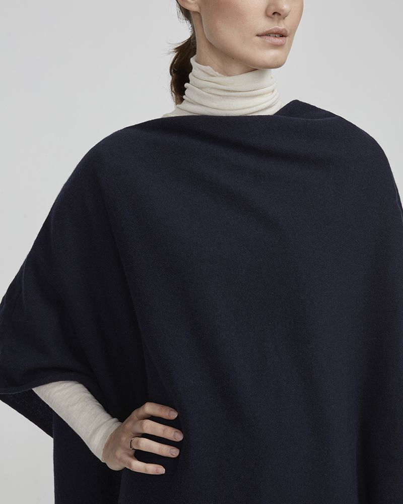 Sofie Knitted Poncho - Dark Navy